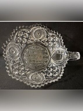 Northwood Clear Pressed Glass "Memphis Advertising Nappy" ~ Pickering Furniture